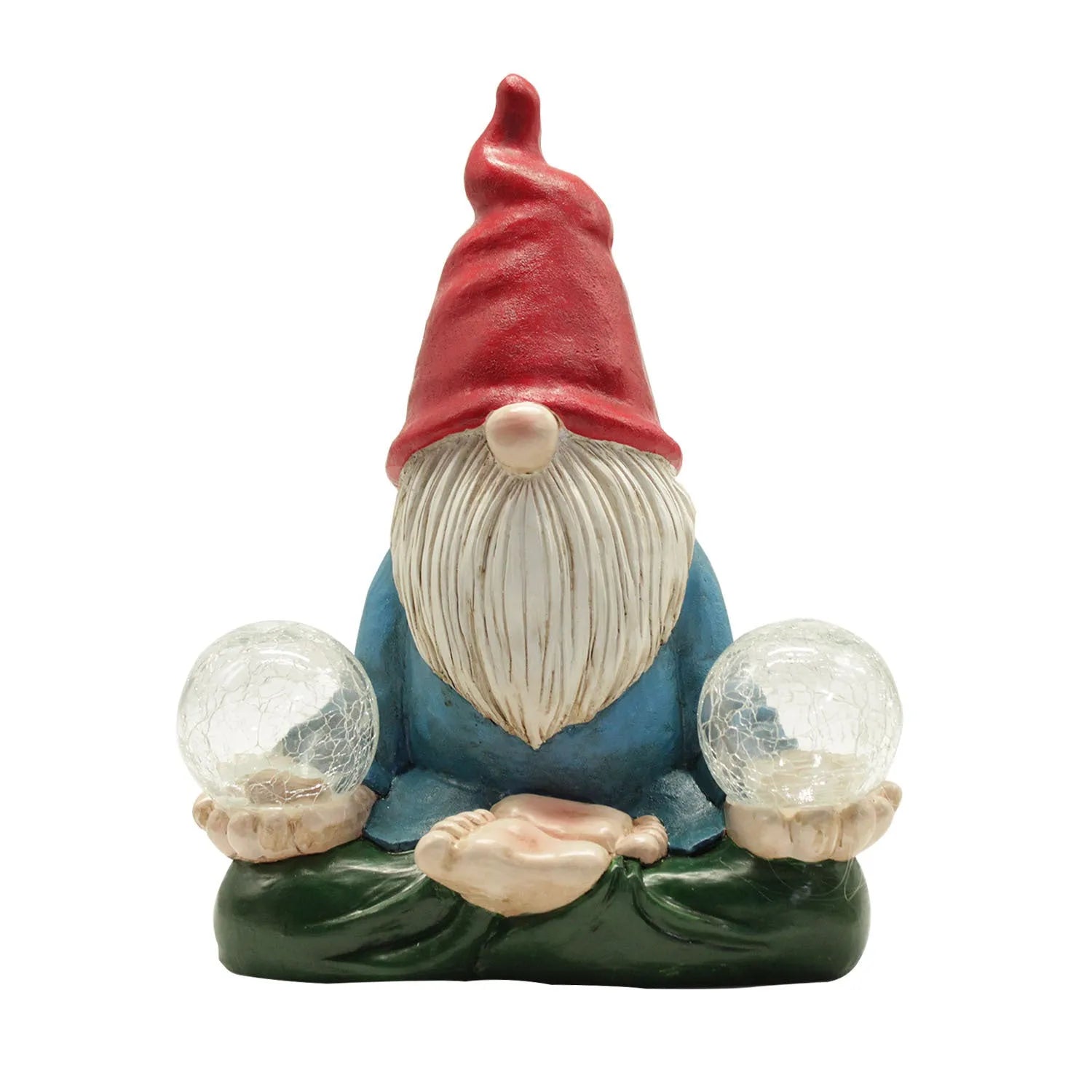 Solar-powered resin dwarf doll ornament with LED lighting for outdoor garden decoration