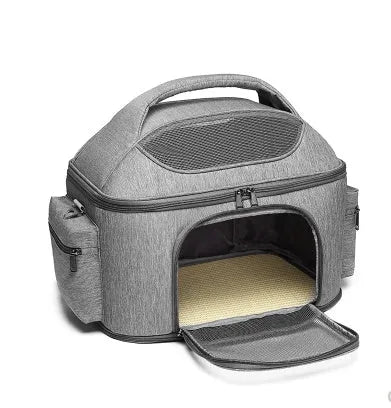 Linen pet cat bag in green, M size, portable one-shoulder crossbody style