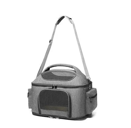 Linen pet cat bag in green, M size, portable one-shoulder crossbody style