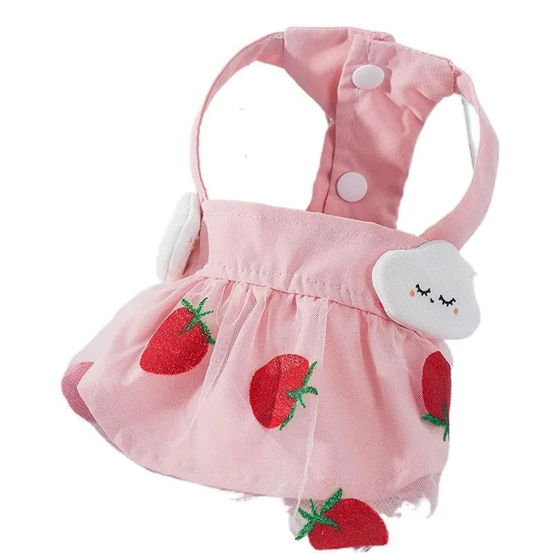 Strawberry princess dress for thin dog in Pink, woven cloth, side view