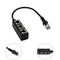Black 1 to 3 LAN Ethernet network splitter adapter with gold-plated connectors and 30cm cable