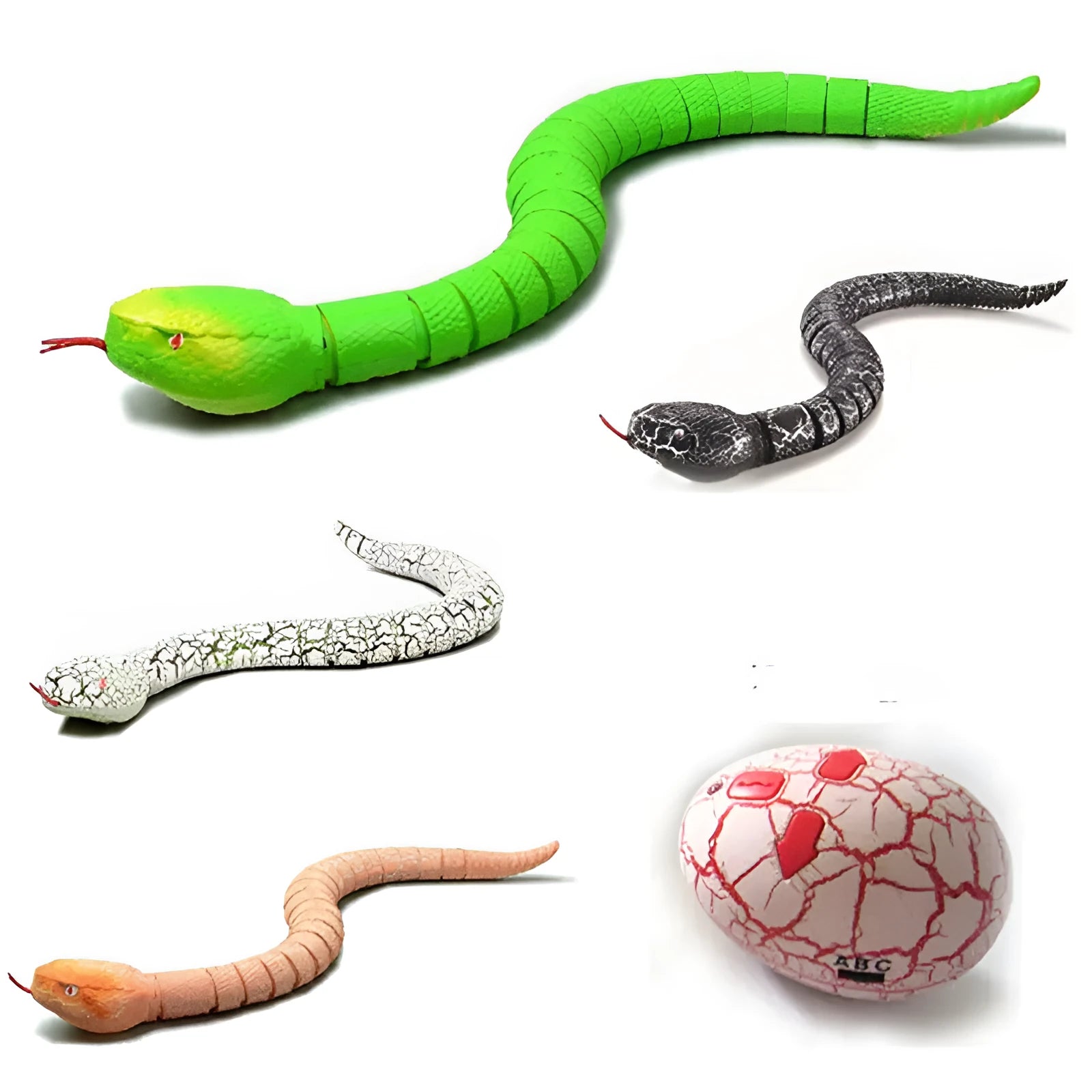Black and grey remote control snake toy measuring 38cm long with USB charging cable