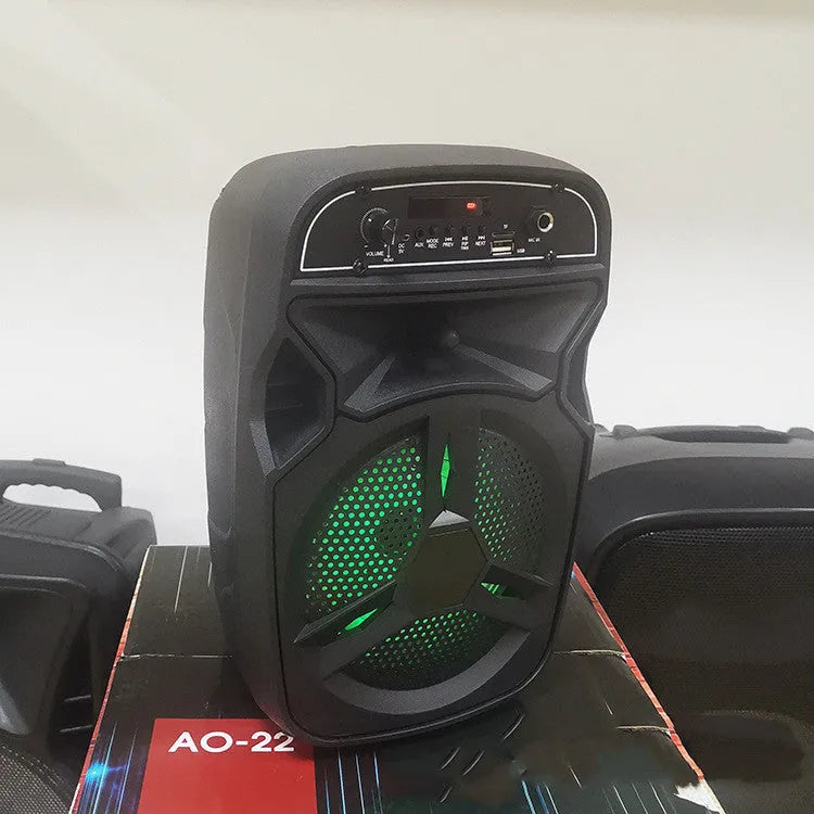 Black portable Bluetooth speaker with 6.5-inch output for outdoor use