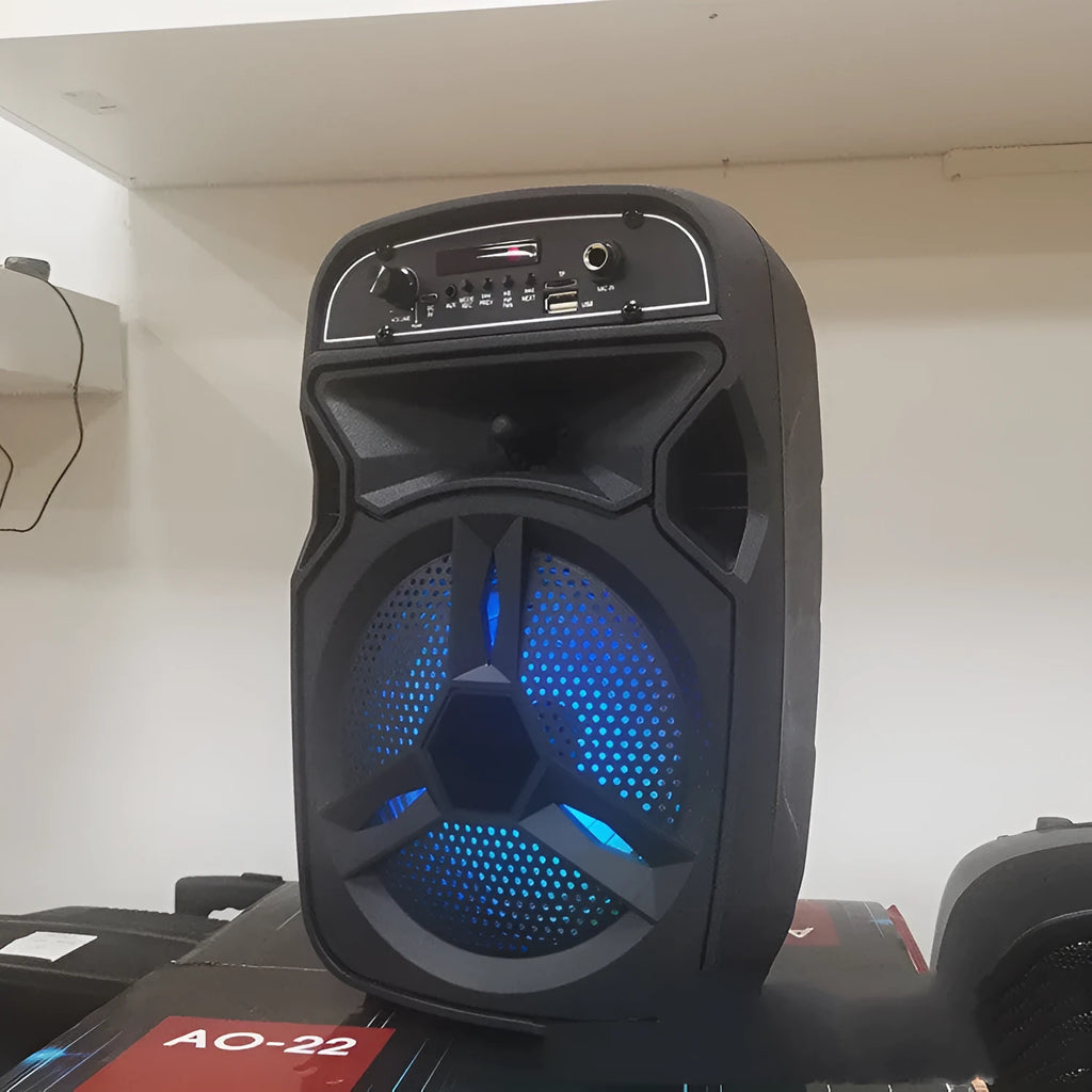 Black portable Bluetooth speaker with 6.5-inch output for outdoor use