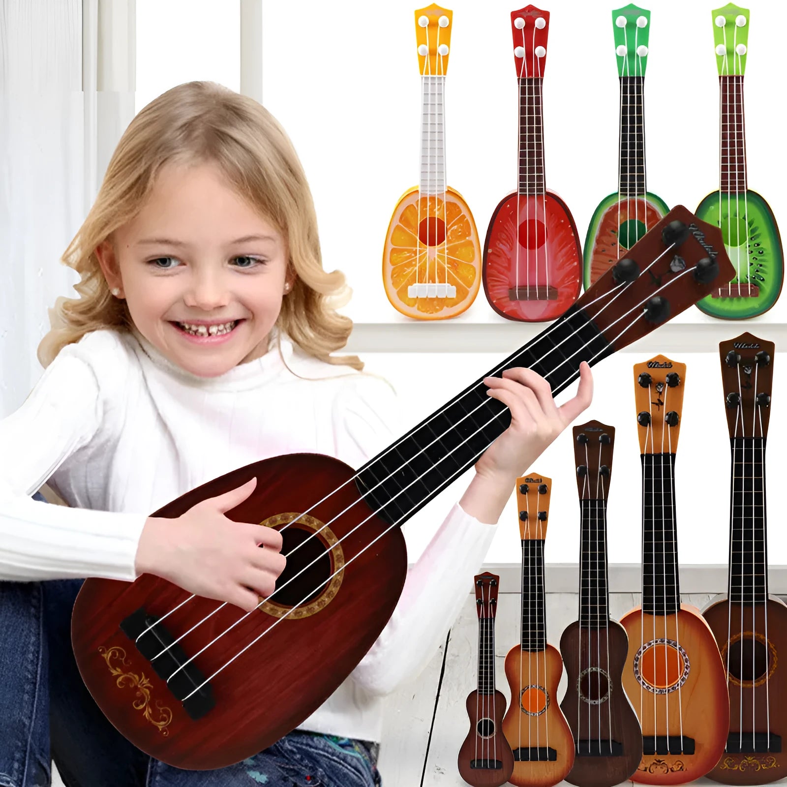 Retro guitar toys simulation ukulele children's musical instrument toy in colourful design