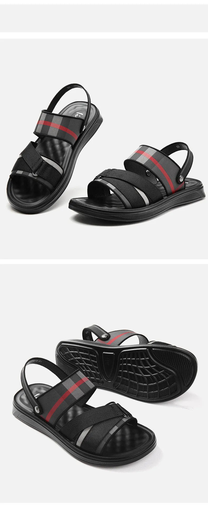 Youth leisure sports sandal with flexible Lycra upper and polyurethane sole on a size conversion chart background.