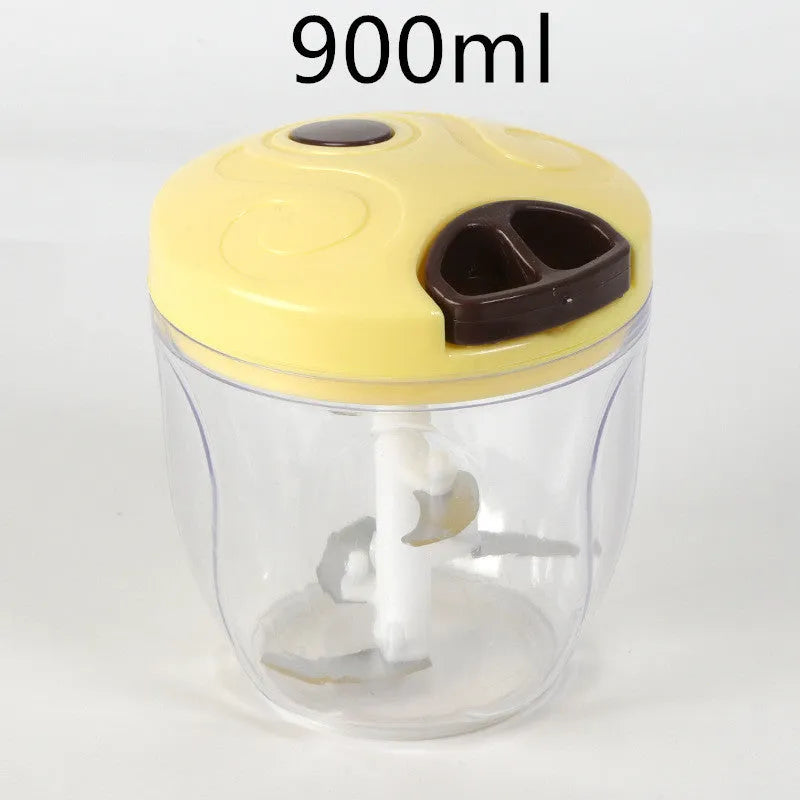 Green manual food chopper with three stainless steel blades and 500ml ABS container