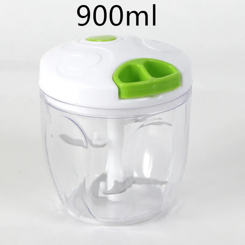Green manual food chopper with three stainless steel blades and 500ml ABS container