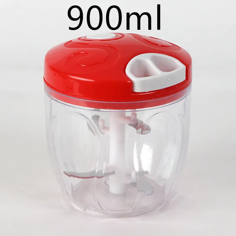 Green manual food chopper with three stainless steel blades and 500ml ABS container
