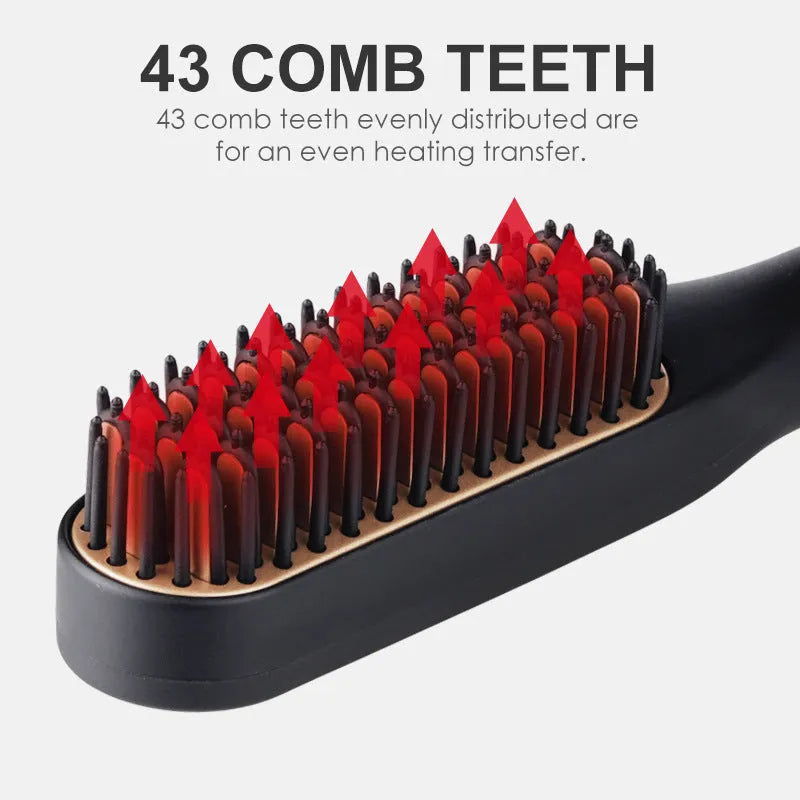 Mini hair straightener brush hot comb with gold finish and tourmaline ceramic conductor less than 15mm diameter