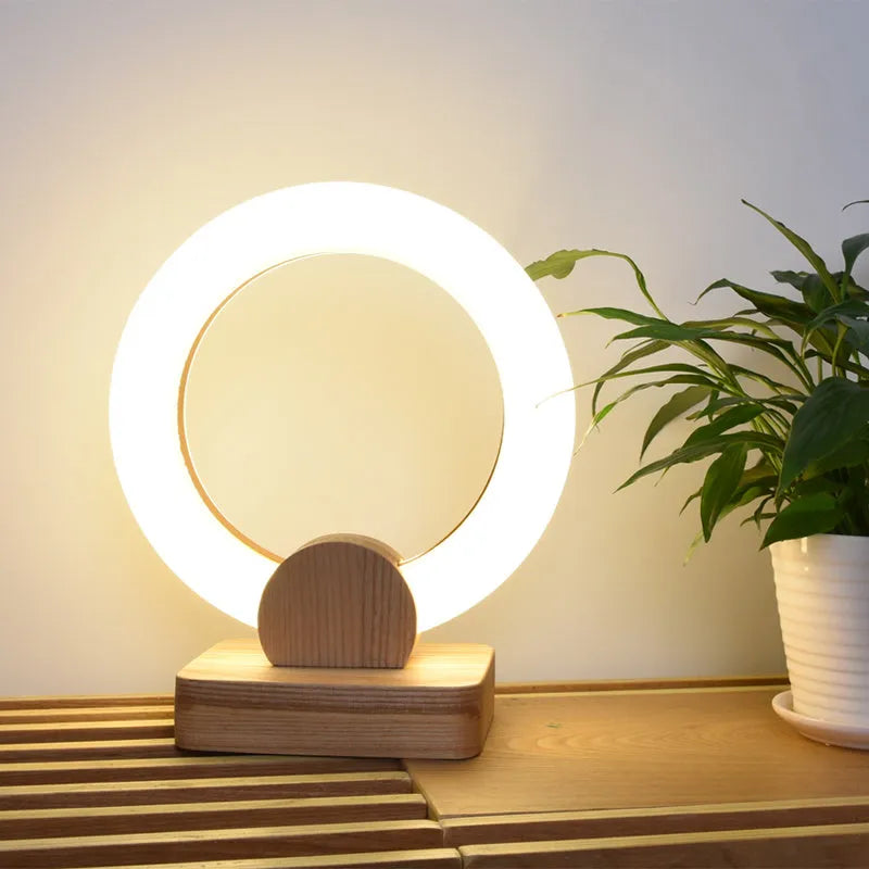 Nordic style wooden art circular LED chandelier with acrylic shade in 20cm and 30cm diameter options.