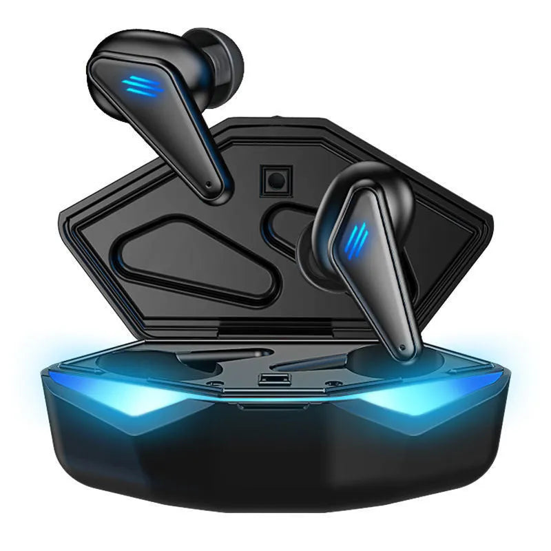 Blue Private Model K55 wireless Bluetooth gaming headset with earbud design.
