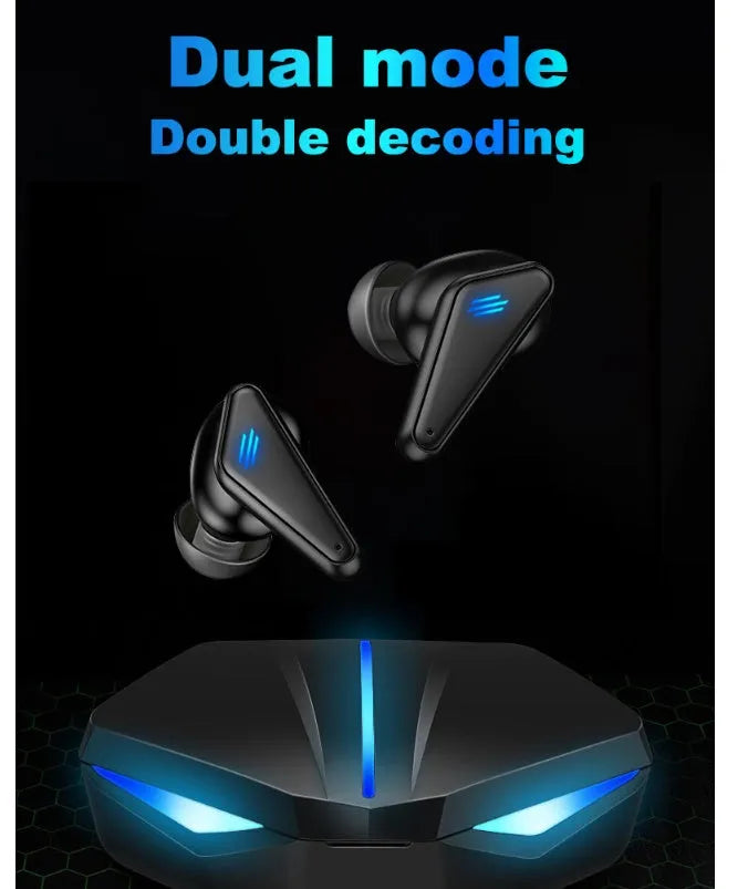 Blue Private Model K55 wireless Bluetooth gaming headset with earbud design.