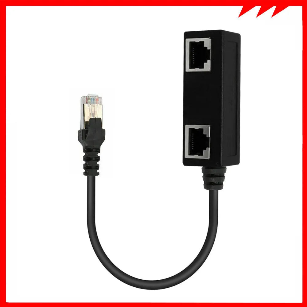 Black RJ45 network splitter adapter with 1 male and 3 female ports