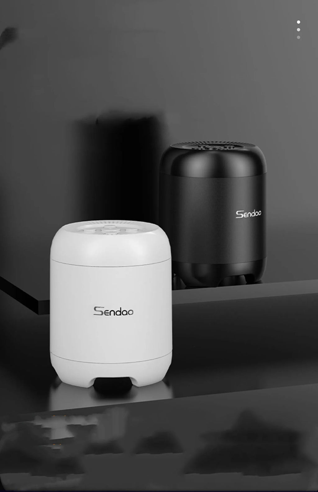 Compact black or white wireless Bluetooth speaker with card reader slot and super subwoofer audio.