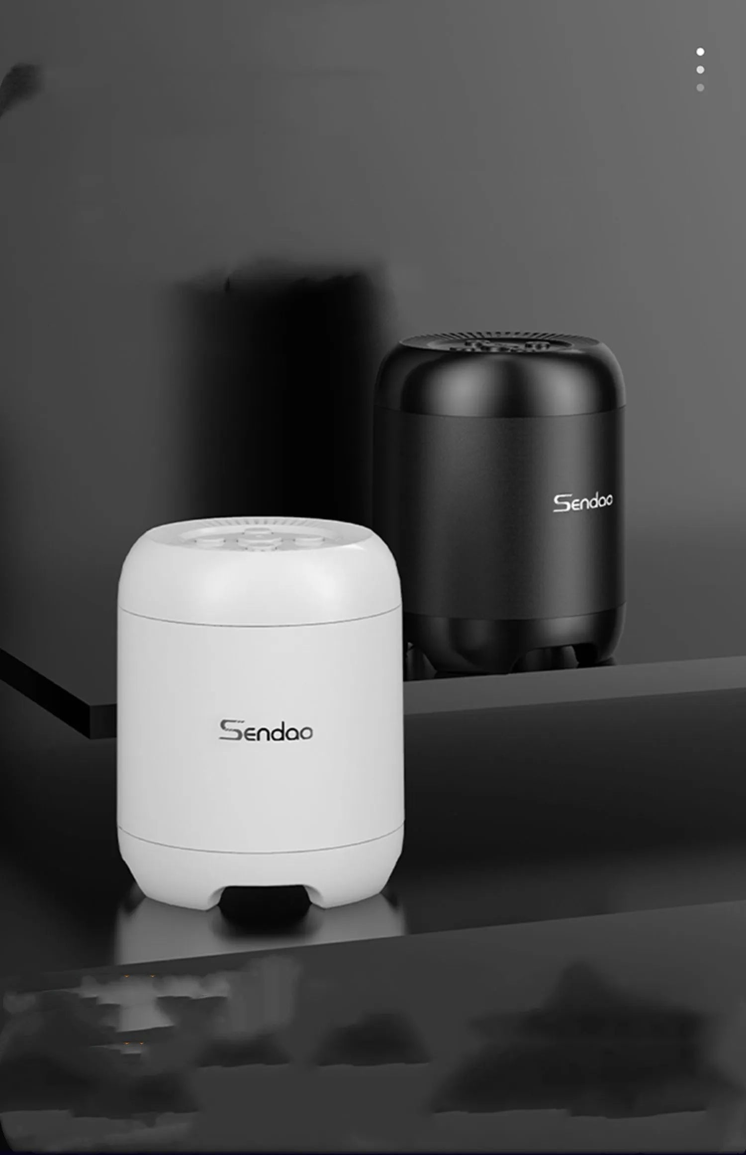 Compact black or white wireless Bluetooth speaker with card reader slot and super subwoofer audio.