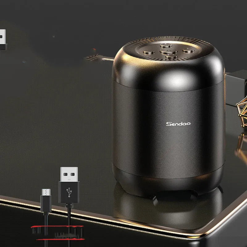 Compact black or white wireless Bluetooth speaker with card reader slot and super subwoofer audio.