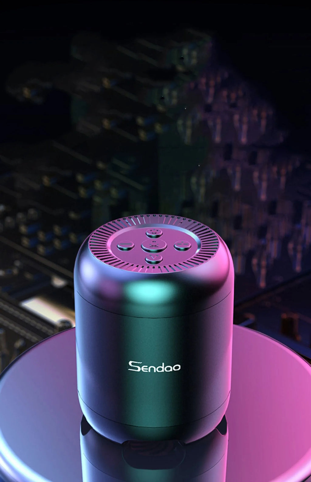 Compact black or white wireless Bluetooth speaker with card reader slot and super subwoofer audio.