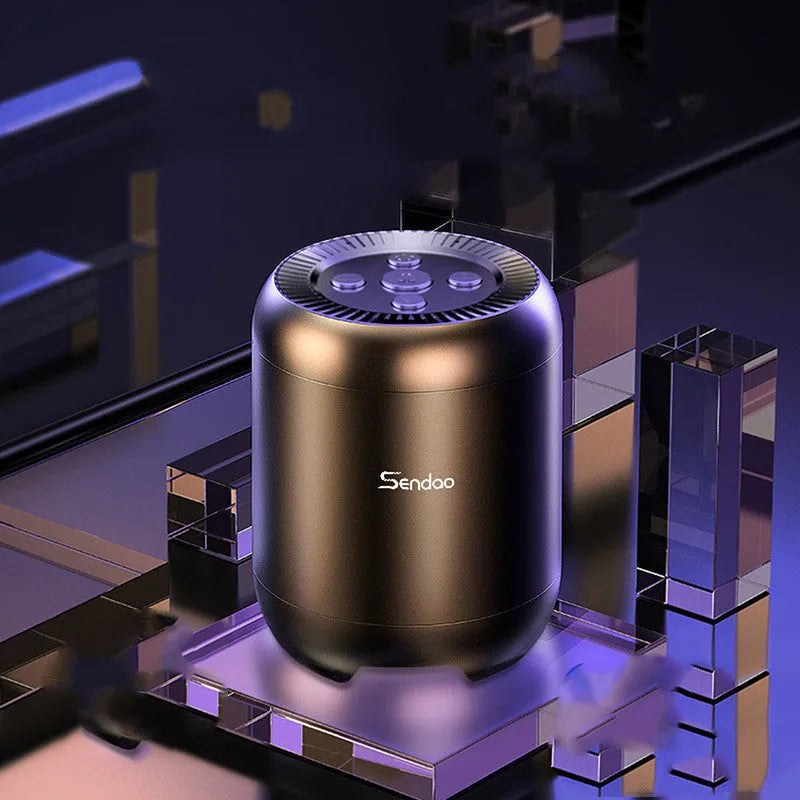 Compact black or white wireless Bluetooth speaker with card reader slot and super subwoofer audio.