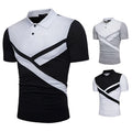 Irregular stitching short-sleeved cotton blend polo shirt with colour splicing
