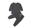 Blue cotton baby romper tracksuit set with cartoon pattern, shown on size chart for 6M to 24M.