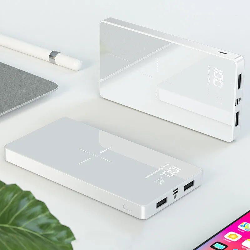 20000 mAh wireless charging power bank with digital display in black or white