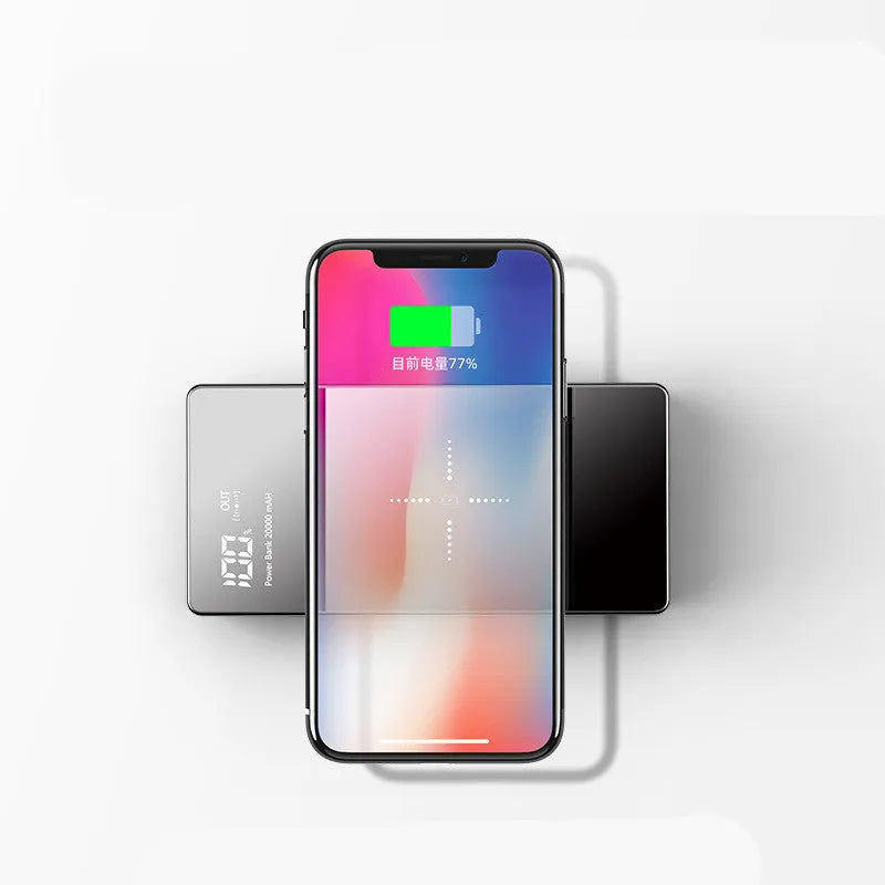 20000 mAh wireless charging power bank with digital display in black or white