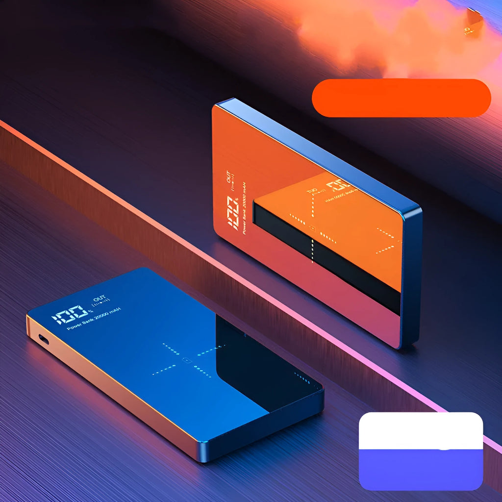 20000 mAh wireless charging power bank with digital display in black or white