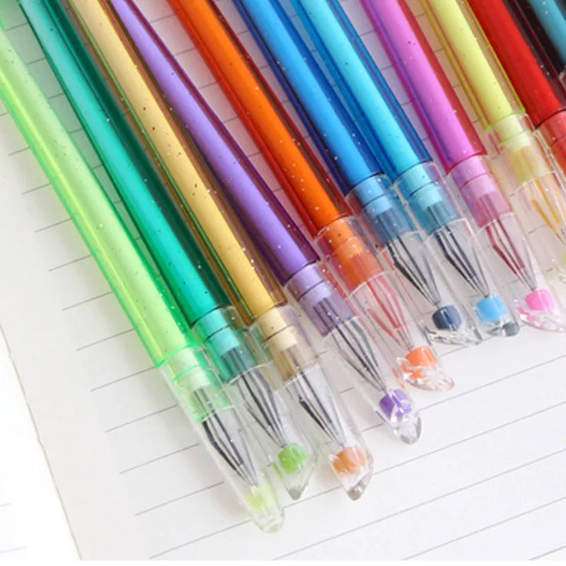 Set of 12 feather peacock colour gel pens and refills for student stationery.