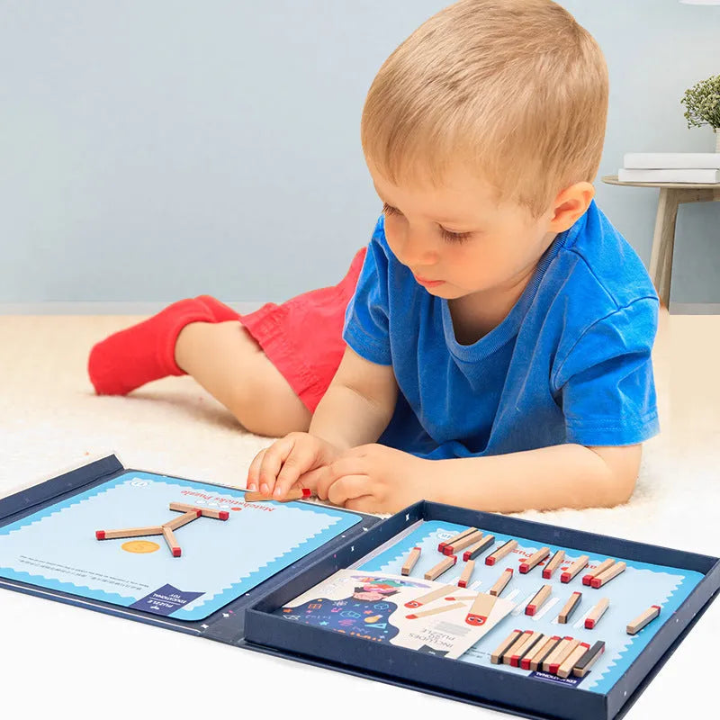 Montessori wooden educational toy with matchsticks and question cards for children's emotional development