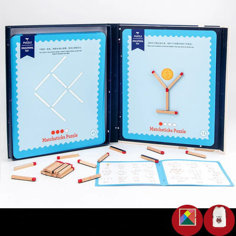 Montessori wooden educational toy with matchsticks and question cards for children's emotional development