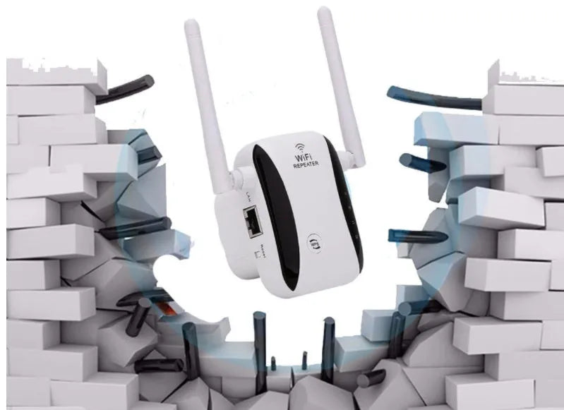 Booster network signal amplifier wireless router with 802.11n support and lightning protection