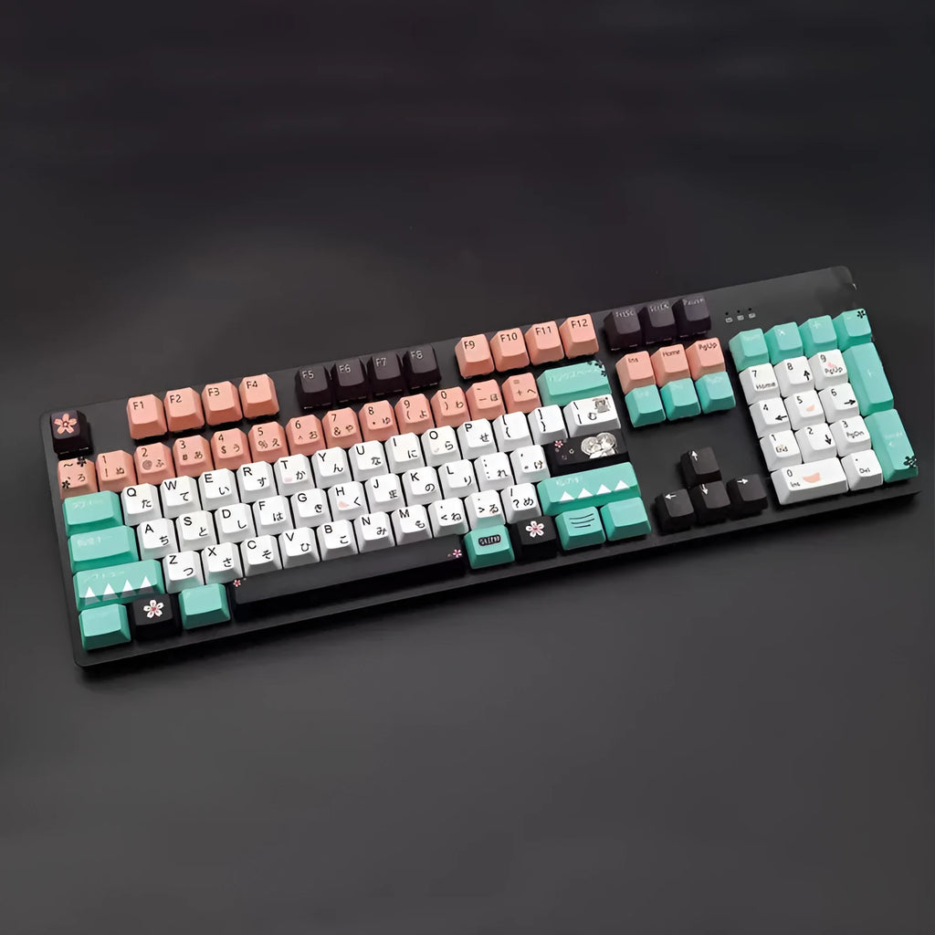 Green mechanical keyboard keycaps with animated legends for Cherry MX compatibility
