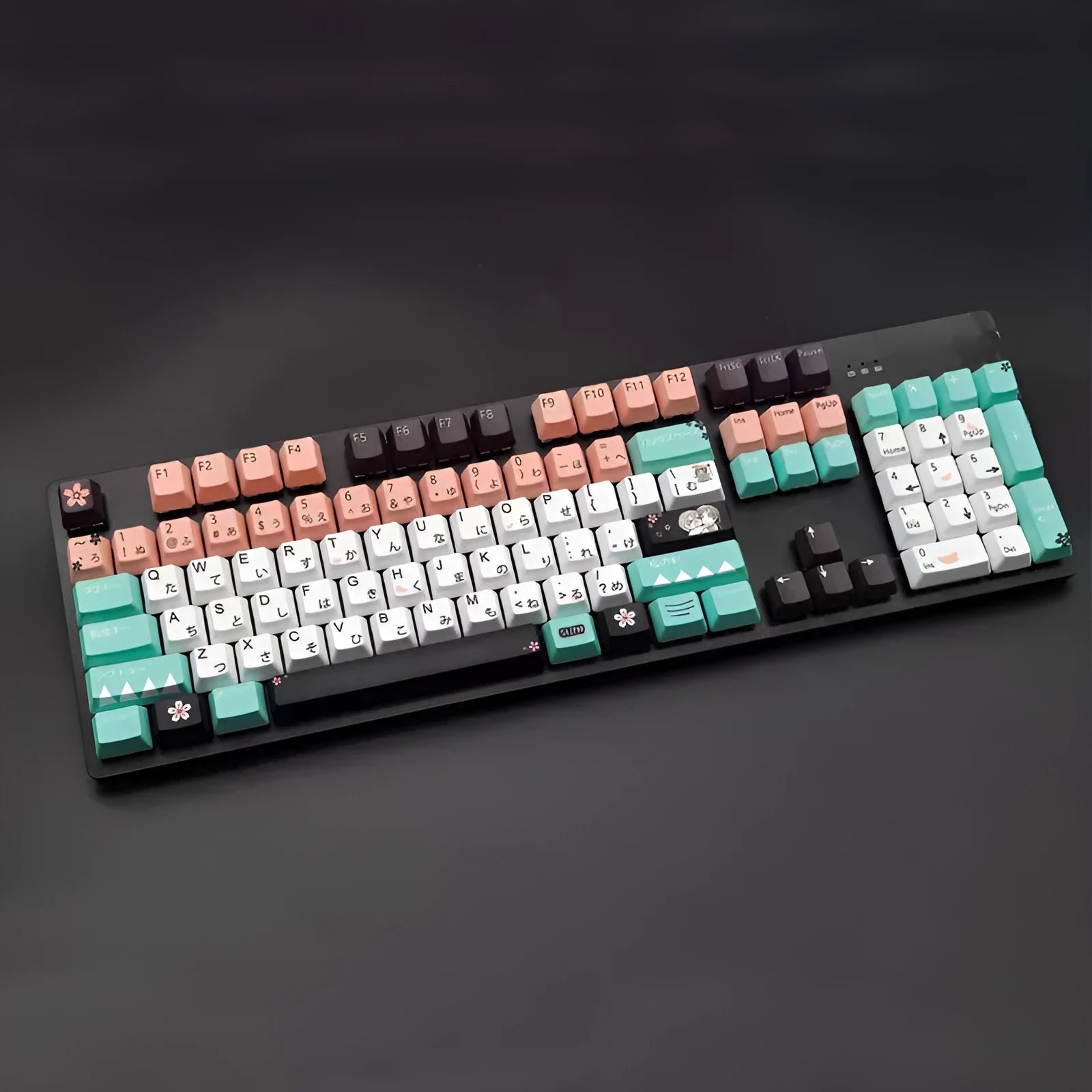 Green mechanical keyboard keycaps with animated legends for Cherry MX compatibility