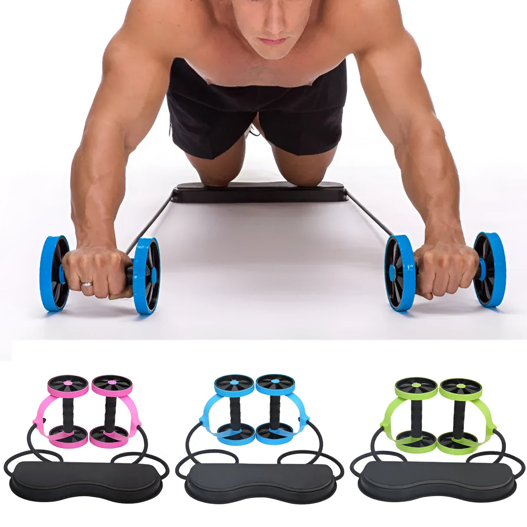 Revoflex Xtreme pink ab wheel with 12cm diameter and PP/ABS plastic frame on floor