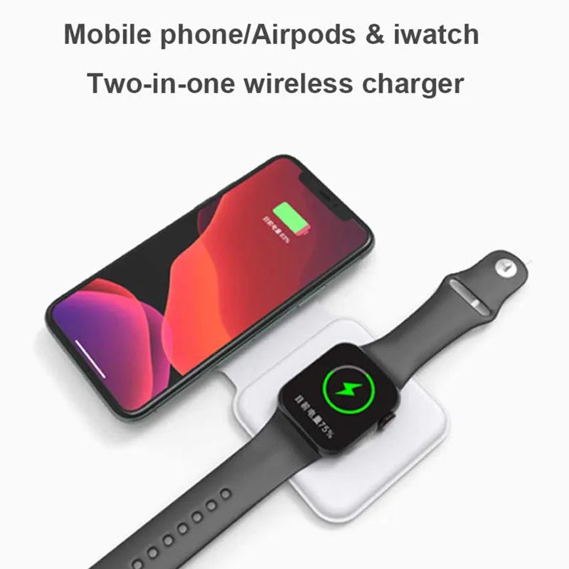 White magnetic wireless charging dock folded into a stand, charging a smartphone.