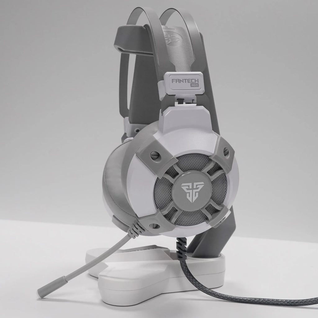 Black FANTECH HG11 USB gaming headset with RGB lights and inline remote control.