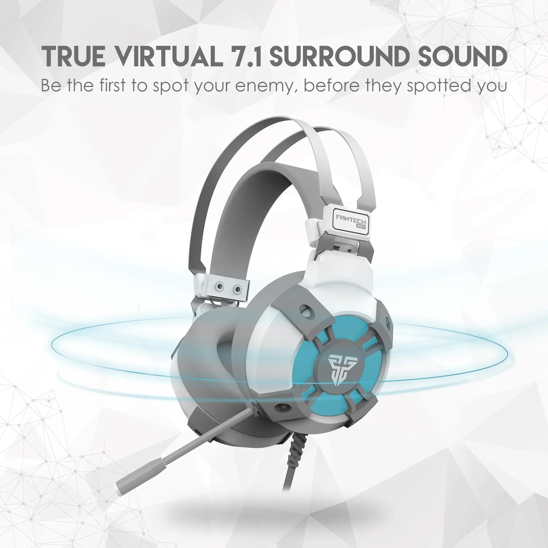 Black FANTECH HG11 USB gaming headset with RGB lights and inline remote control.