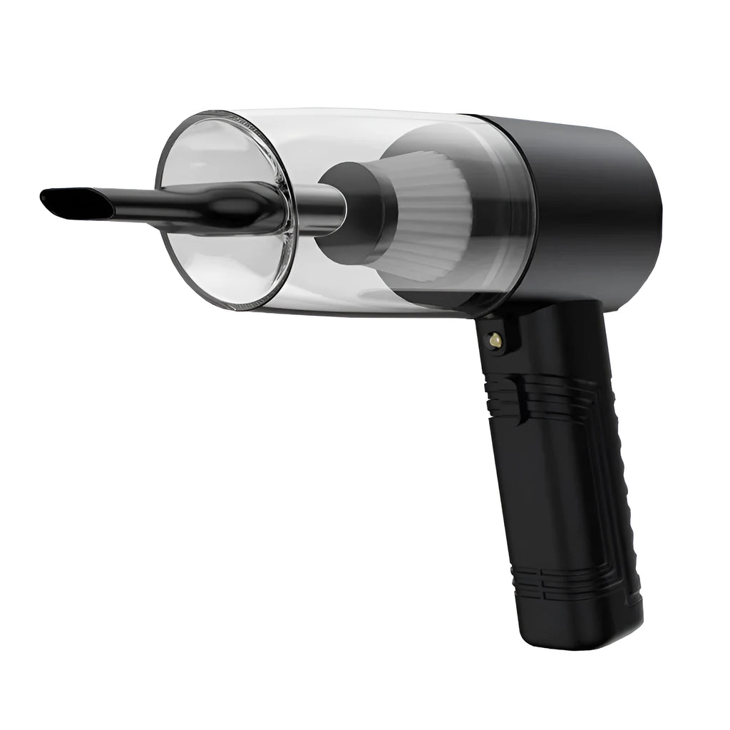 Starry sky black and pearl white car vacuum cleaner with accessories on a 5 metre cable.