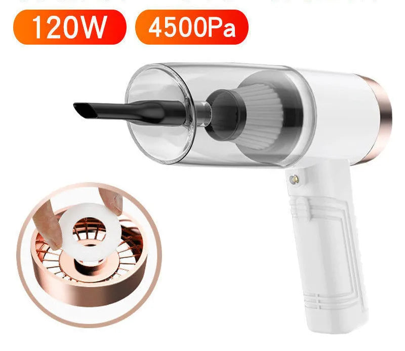 Starry sky black and pearl white car vacuum cleaner with accessories on a 5 metre cable.