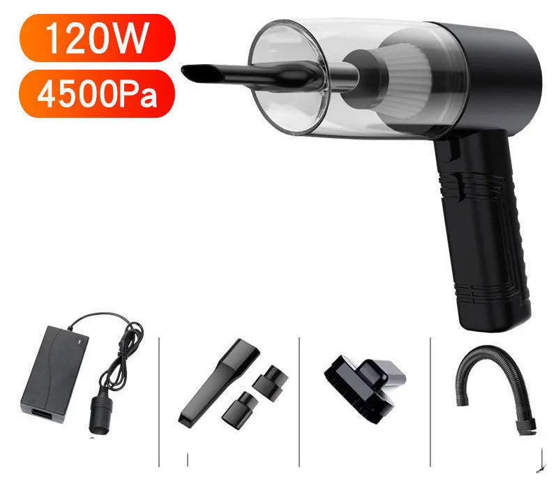 Starry sky black and pearl white car vacuum cleaner with accessories on a 5 metre cable.