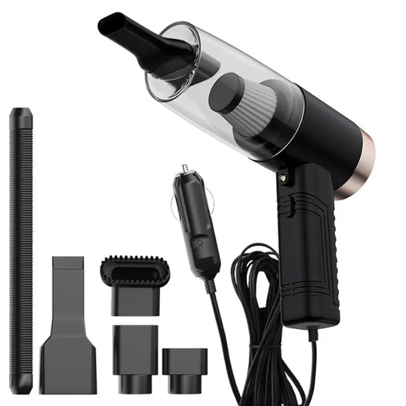 Starry sky black and pearl white car vacuum cleaner with accessories on a 5 metre cable.