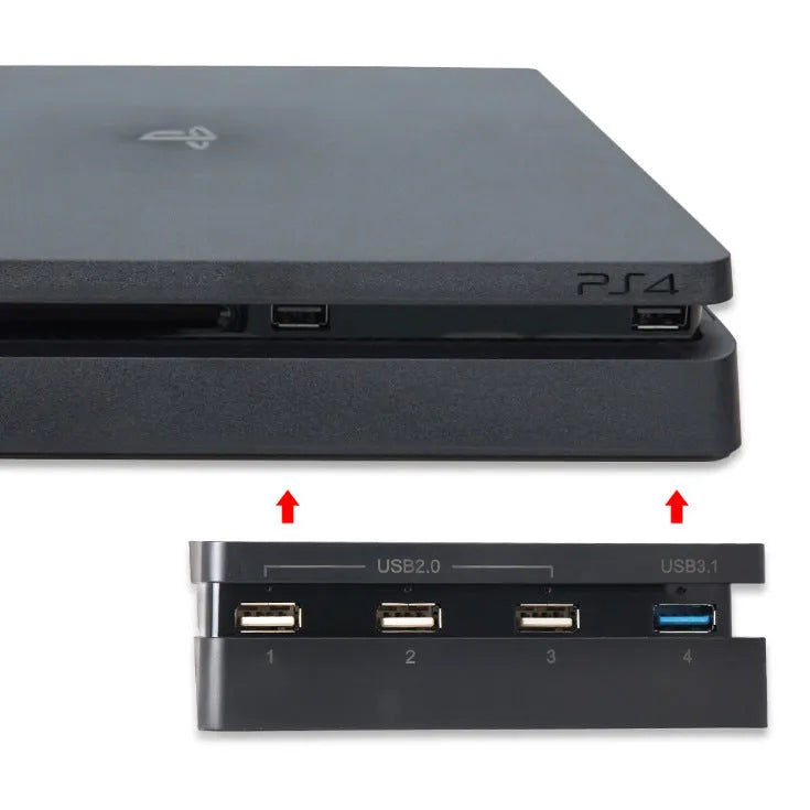 Black PS4 Slim USB hub extender with multiple ports for gaming peripherals