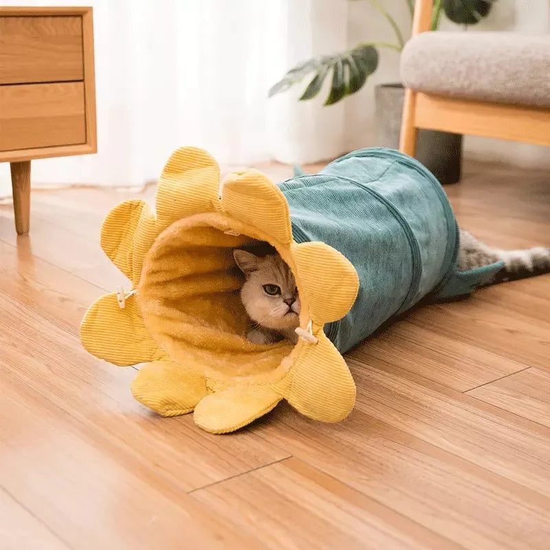 Creative fruit funny pet cat tunnel toy with soft cloth in green cucumber colour featuring 4 belts and hooks
