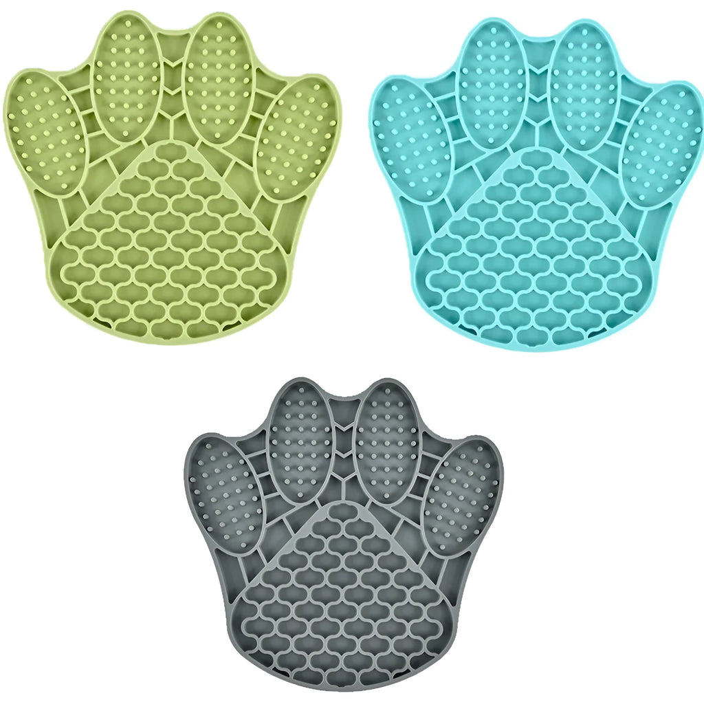 Claw-shaped silicone dog licking mat in blue for slow feeding and anti-choke use