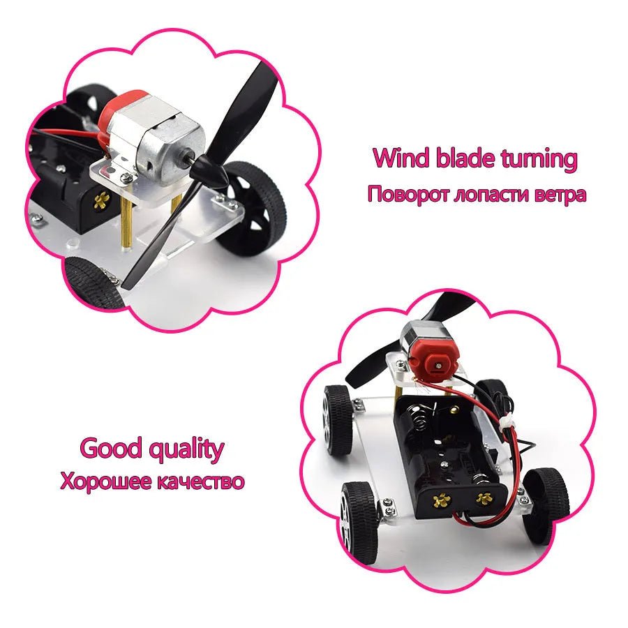 Wind Car DIY Electronic Science Kit for children with acrylic, metal and plastic components