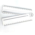 White plastic multi-function ruler with straight edge and angle measurement markings at 30cm length
