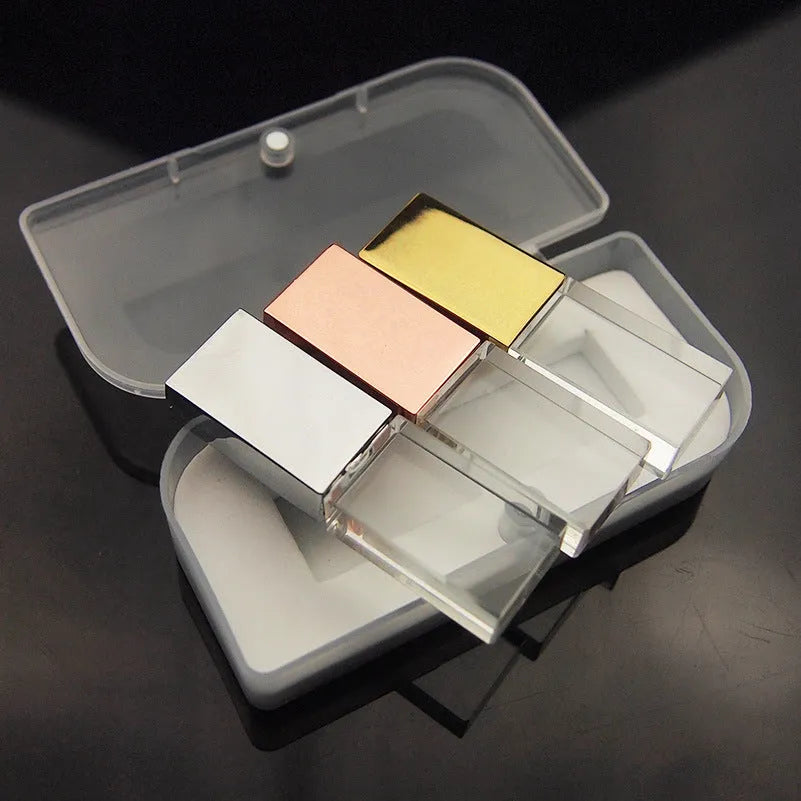 Crystal USB flash drive with transparent glass front and stainless steel back, 60x18x10mm, gold colour