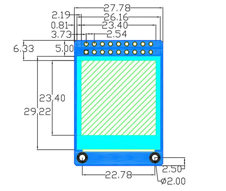 1.3 inch square IPS LCD display module with 18-pin connector and vivid colour screen.
