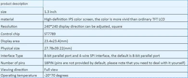 1.3 inch square IPS LCD display module with 18-pin connector and vivid colour screen.